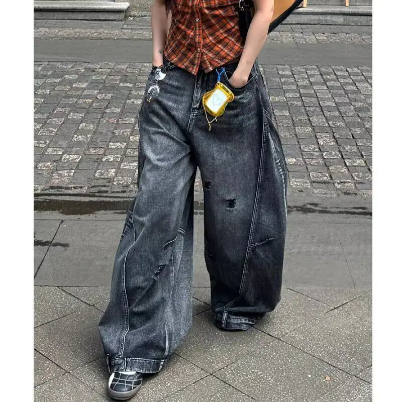 

Y2K Jeans Women Vintage High Waisted Cargo Jeans Straight 2026Summer Casual Loose Oversize Wide Leg Denim Baggy Pants Streetwear