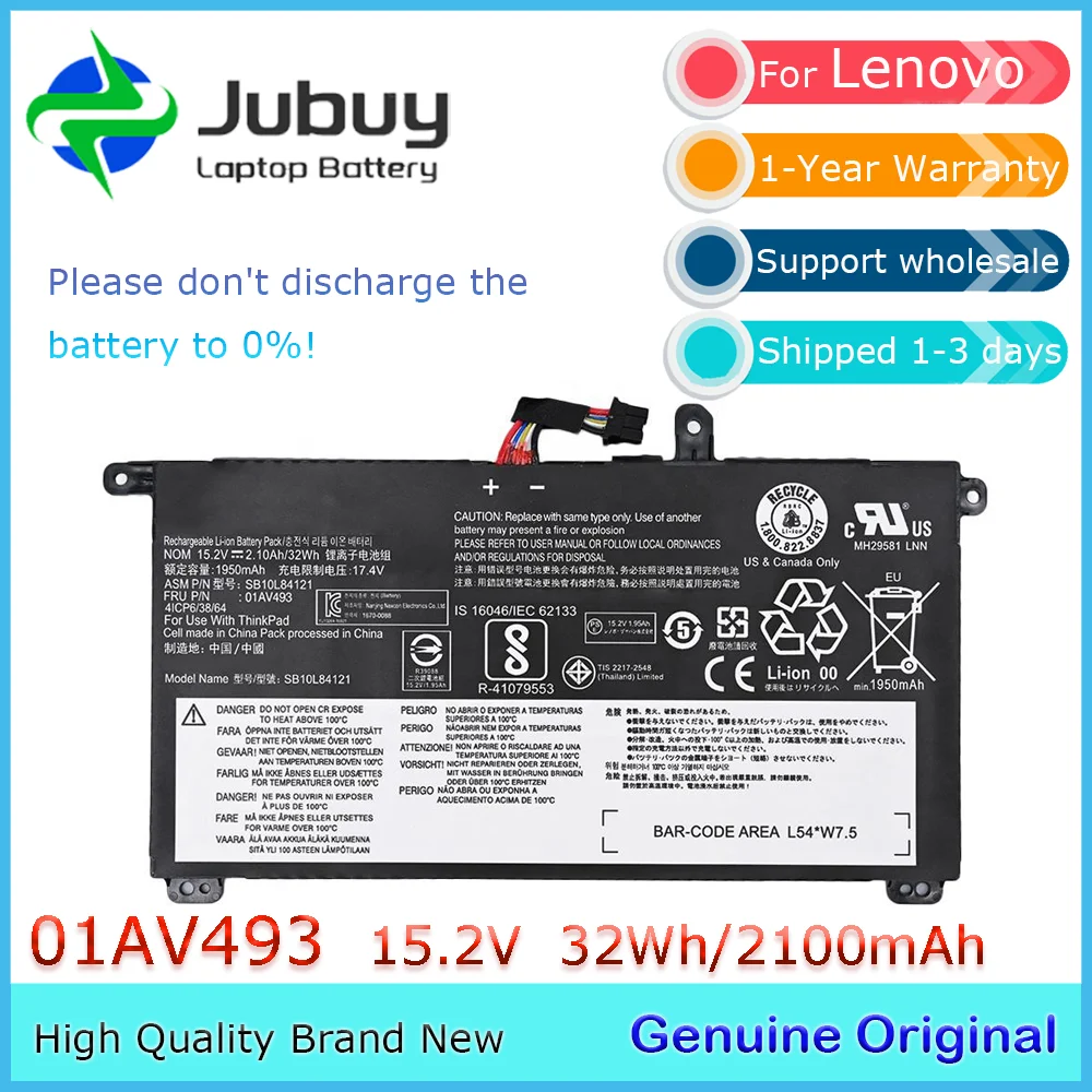 01AV493 15.2V 32Wh Original Laptop Battery for Lenovo ThinkPad T570 T580 P51s P52s 00UR890 00UR891