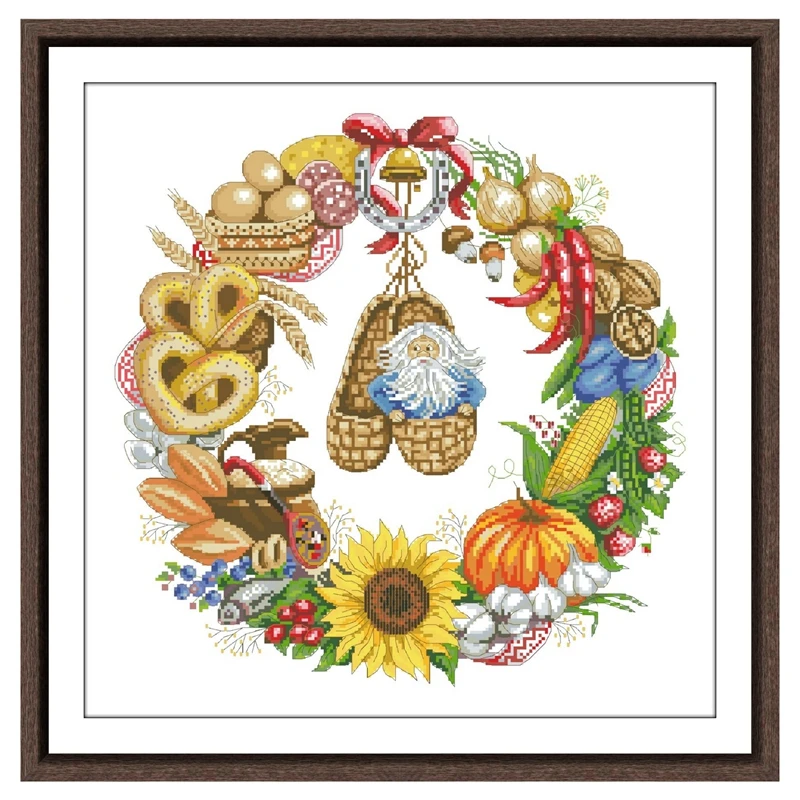 Harvest wreath cross stitch kit flower design 18ct 14ct 11ct unprint canvas stitching embroidery DIY wall home decor