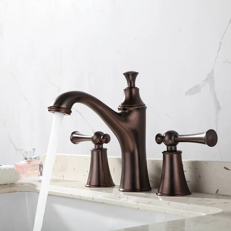 ORB Brass Bathroom Sink Faucet 3 Holes 2 Handles Basin mixer Tap Antique Copper Top quality European Bath mixer Faucet