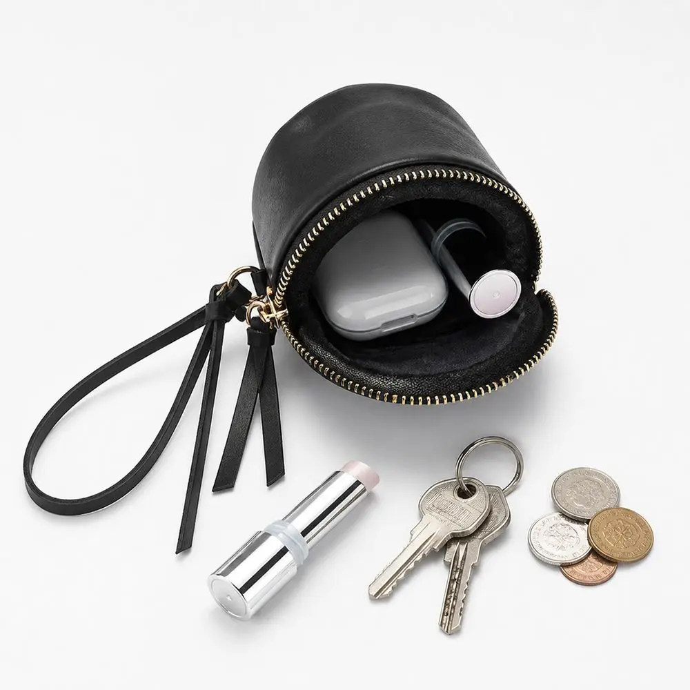 Casual Vintage Leather Mini Coin Purse Zipper Closure Portable Lipstick Storage Bag Round Shape Key Bag Small Item Storage