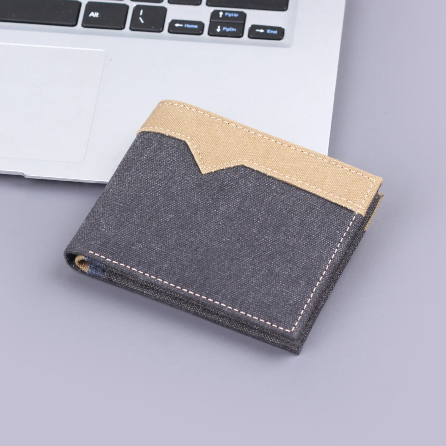 New Retro Men's Wallet Canvas Card Bag Color Contrast Dollar Bag 2 Fold Denim Short Wallet Men