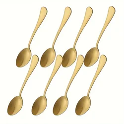 8 Stainless Steel Spoons Golden Coffee Spoons, Tea Spoons, Suitable for Parties, Gatherings, Wedding Banquets, Dishwasher Safe