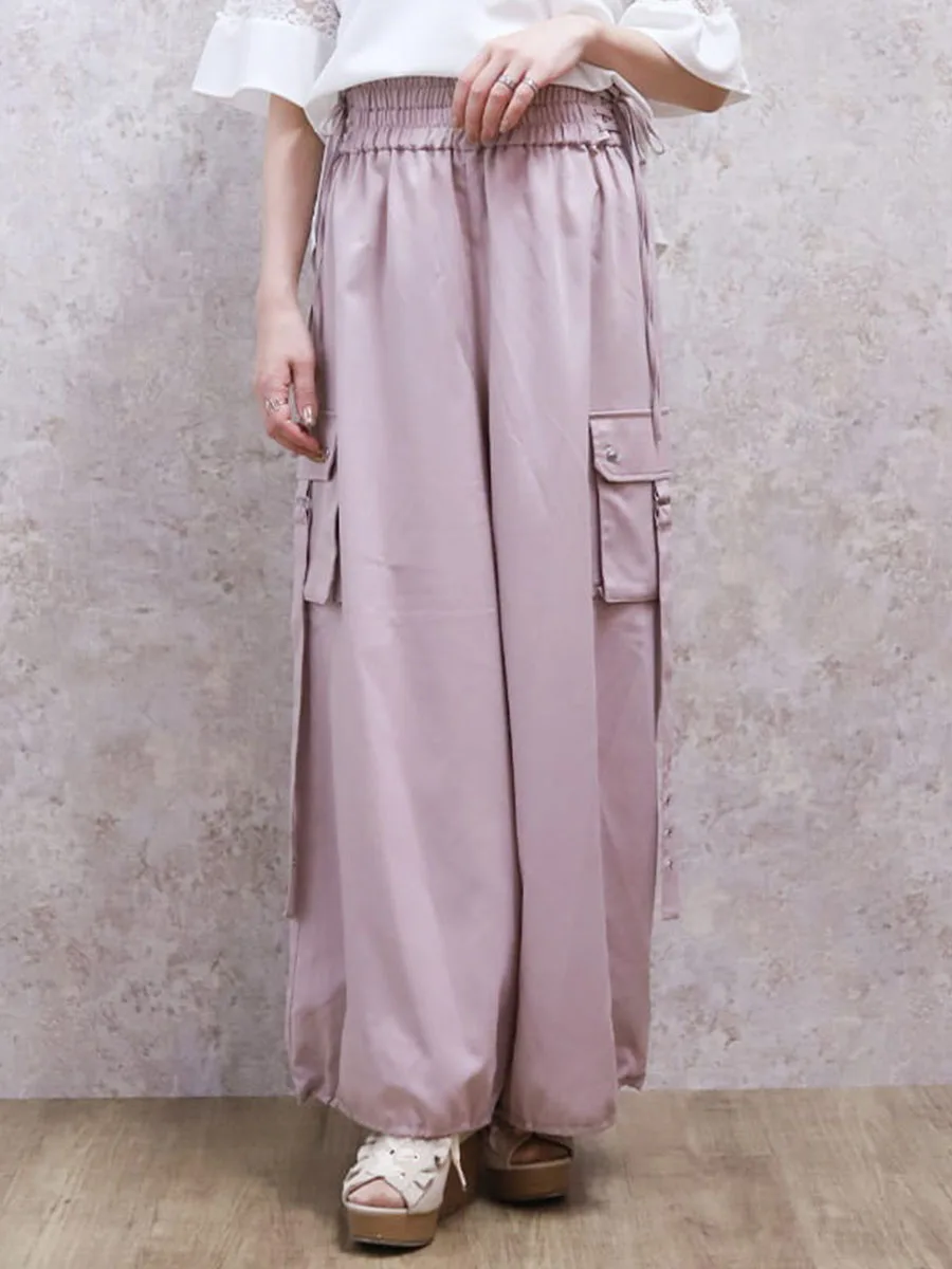 

Casual Decorative Cross Strap ket Detail Elastic Waist Workwear Trousers by Axes Femme TS242X08 Long Pants Polyester Blend