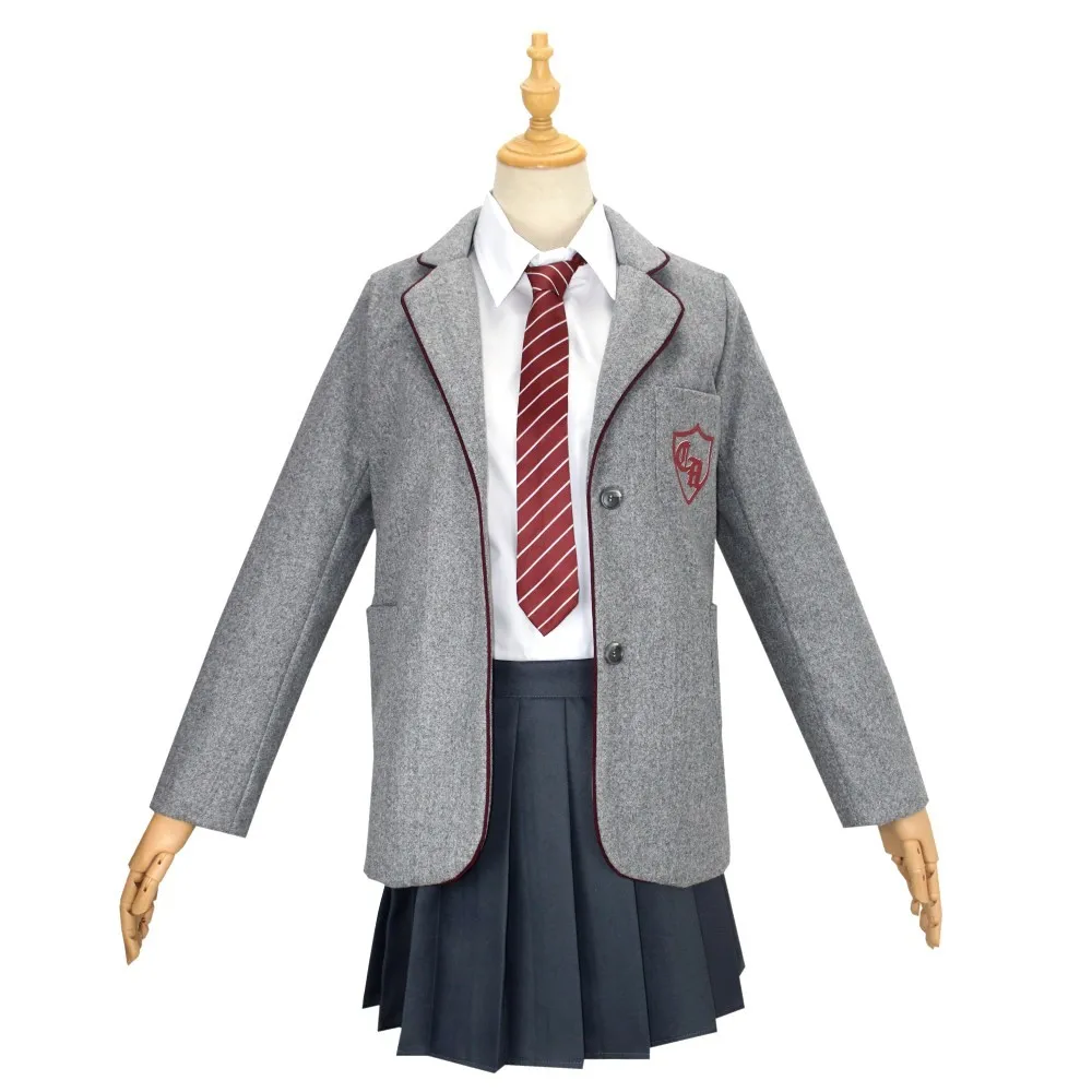 Women's Gray British School Uniform Cosplay Costume with Blazer, Shirt, Tie and Pleated Skirt