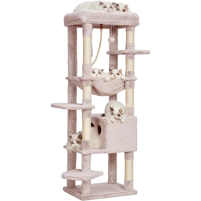 

Heybly Cat Tree for Large Cats 20lbs Heavy Duty,60 inches XXL Cat Tower for Indoor Cats, Multi-Level Furniture Condo with Big Pa