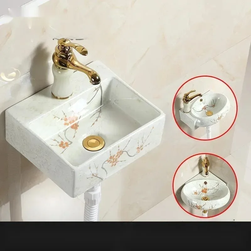 & Ceramic Corner Triangle Wall Mounted Small Bathroom Sink Space Saving Hanging Washbasin Color Home Decor Design Wash Basin - view 4