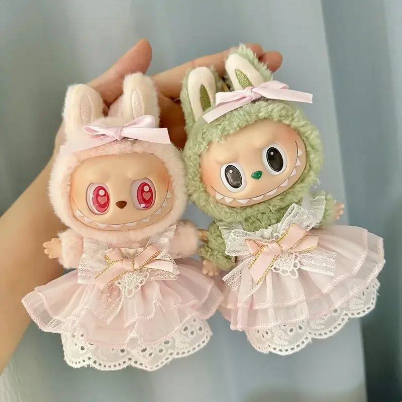 17cm Mini Plush Doll'S Clothes Outfit Accessories For Korea Kpop Labubu Idol Pink bright silk bow princess gauze skirt Clothing