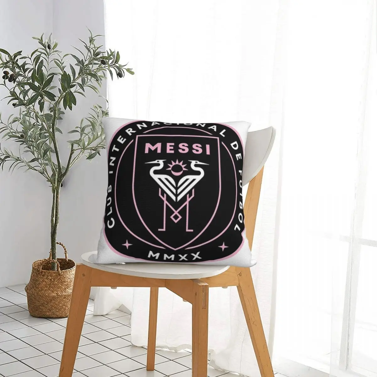 إنتر ميامي ميسي شارة مربع المخدة غطاء الوسادة كيس وسادة رمي غطاء وسادة للمنزل أريكة غرفة المعيشة