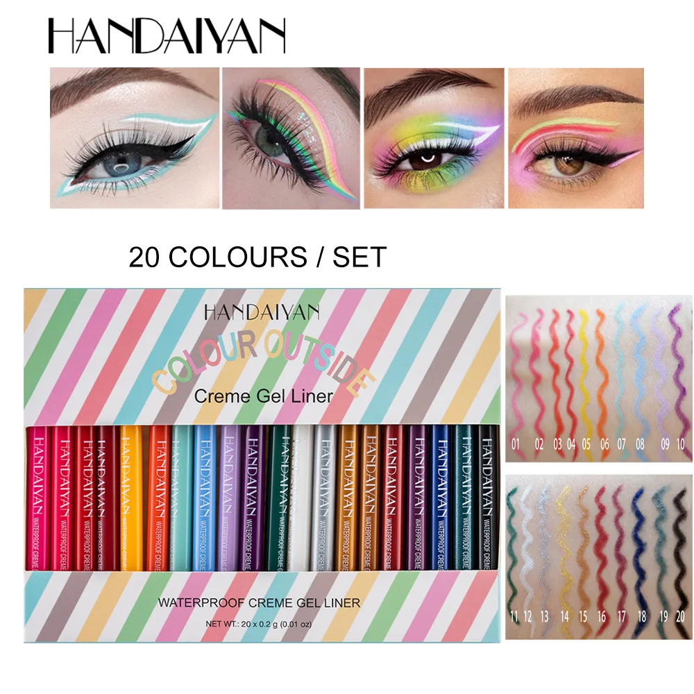 HANDAIYAN 20 Colors/Lot Gel Eyeliner Pencil Kit Makeup Colored Eye Liner Cream Pen Easy to Wear Waterproof White Yellow Cosmetic