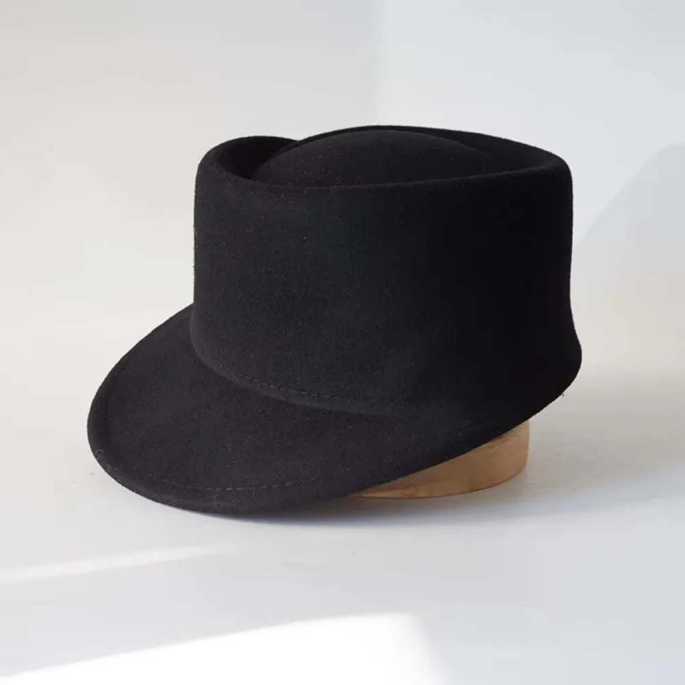 Fashion British Style Wool Equestrian Hat Elegant Retro Beret Solid Color Fedoras Woolen Felt Hat Live Show