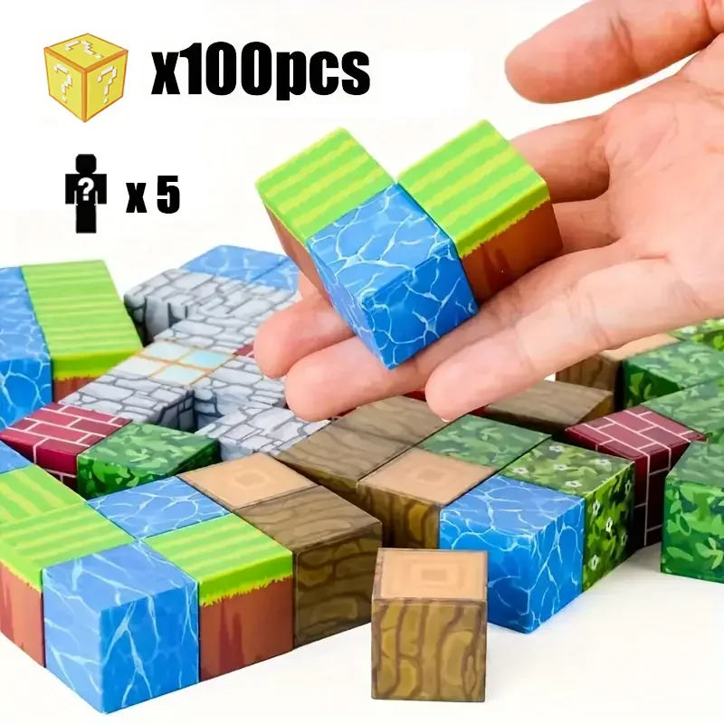 Magnetisches Bausteinspielzeug Minenwelt Stapelbare Würfel Kreatives Würfelmodell DIY Box-Set Pädagogisches Kinderspielzeug für Jungen und Mädchen