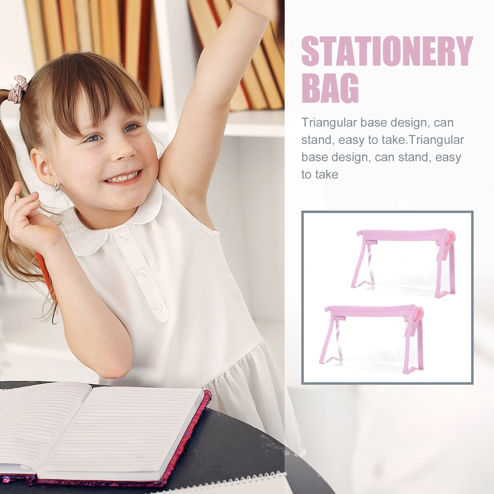 

2pcs Pvc Pencil Bags Large Capacity Stationery Organizer Portable Pen Storage Pouch Scratch Resistant Multi-Purpose Bag For