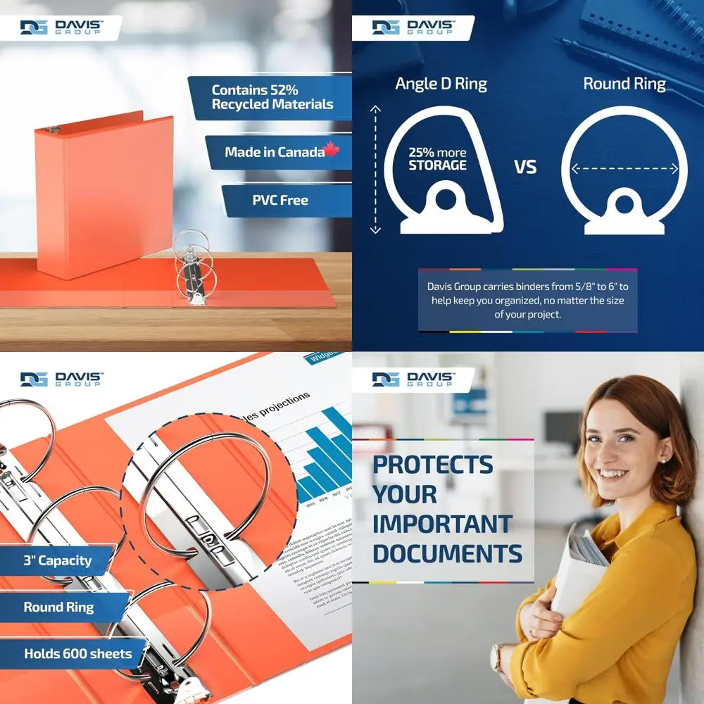 

3-Ring Binders with Clear Covers, 3, Pack of 6, Orange for School or Office Use