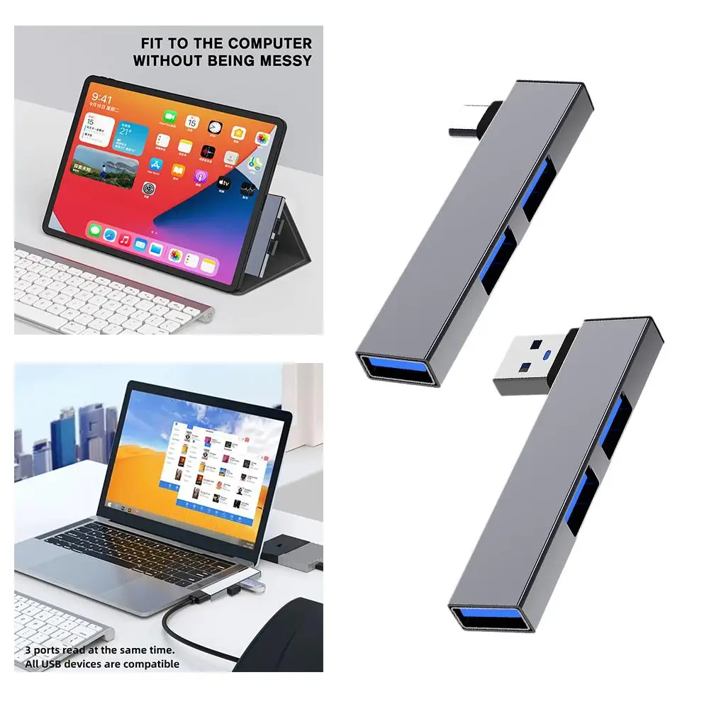 1 Pcs Computer USB Hub 3 In 1 USB Dock Hub HUB Adapter Expansion Hub Elbow Type-C Dock Computer USB Multifunctional Splitte Z7W8