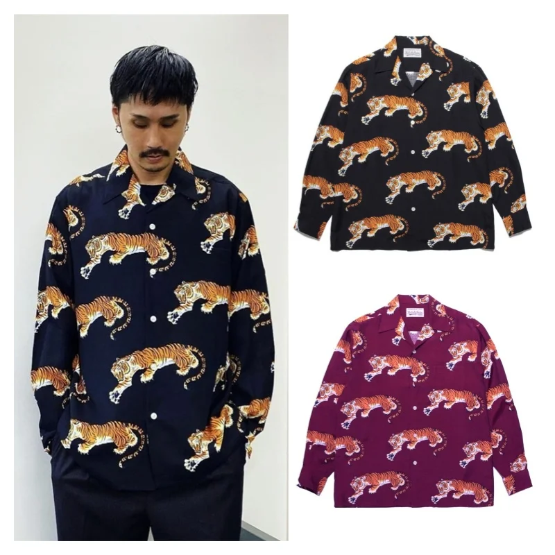 

Street Vintage Clothing Tiger Hawaii Casual Long Sleeve Shirt Autumn Trend Mens Womens Winter WACKO MARIA Shirt