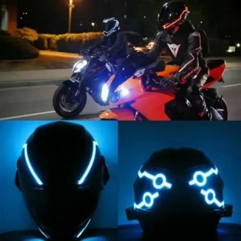 Diy capacete da motocicleta tira de iluminação led moto tiras reflexivas capacete noite aviso cor mudando luz