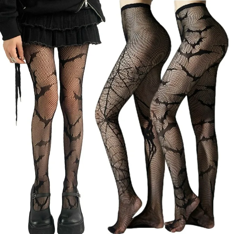 

Halloween Fishnet Stockings Black Gothic Spider Web Tights Seamless Stretchy Punk Costume Accessory for Witch Party Sexy Legwear