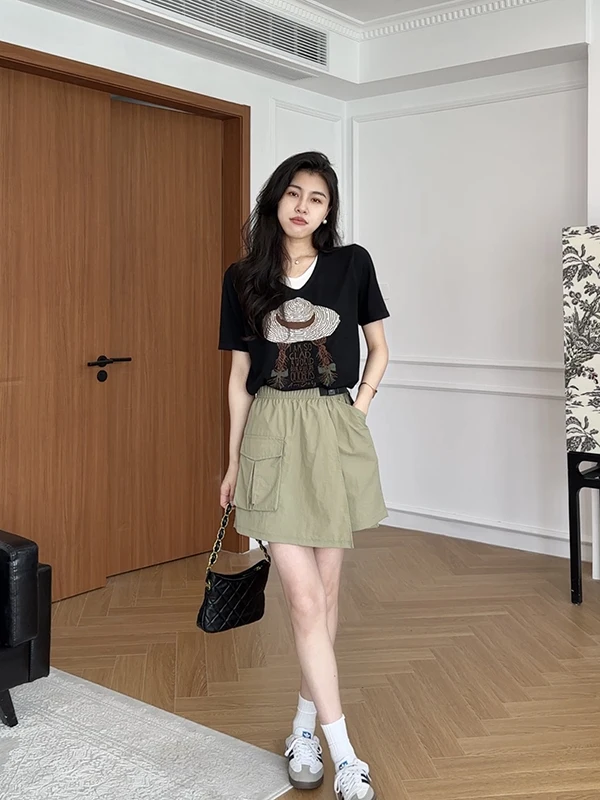 

Multi-Color Bamboo Rayon High Waist ort Sve Women's Faion Set Zha Xing round Ne Commute Sle Summer Outfit