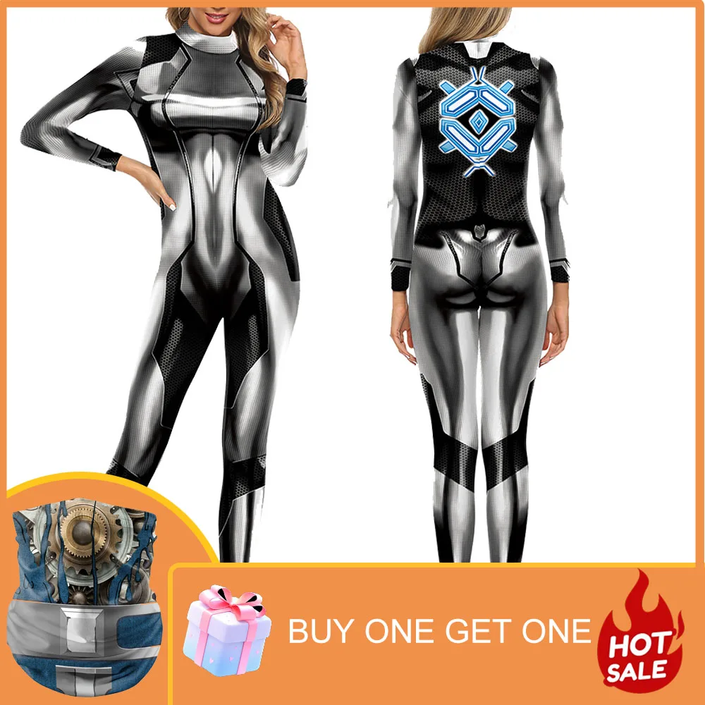 

Carnival Funny Robot Disguise Oufit Catsuit Jumpsuit Women 3D Printing Party Long Sleeve Catsuit Stage Cosplay Costume