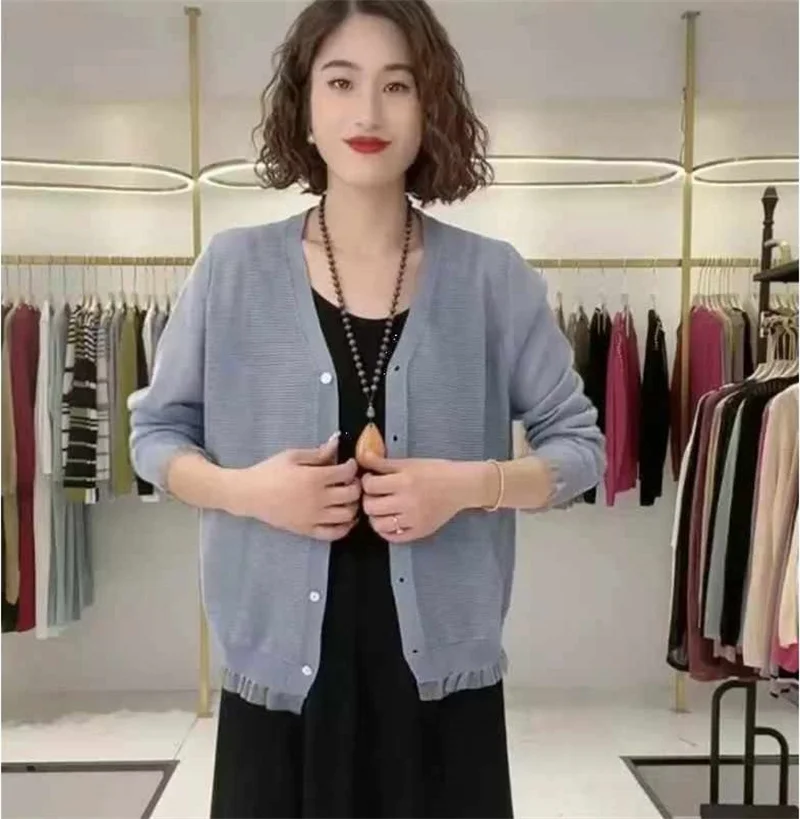 2024 Summer Thin Ice Coat Silk Small Batch Shoulder Air Conditioning Sunscreen Fashion Solid Color Knitted Cardigan Loose Top