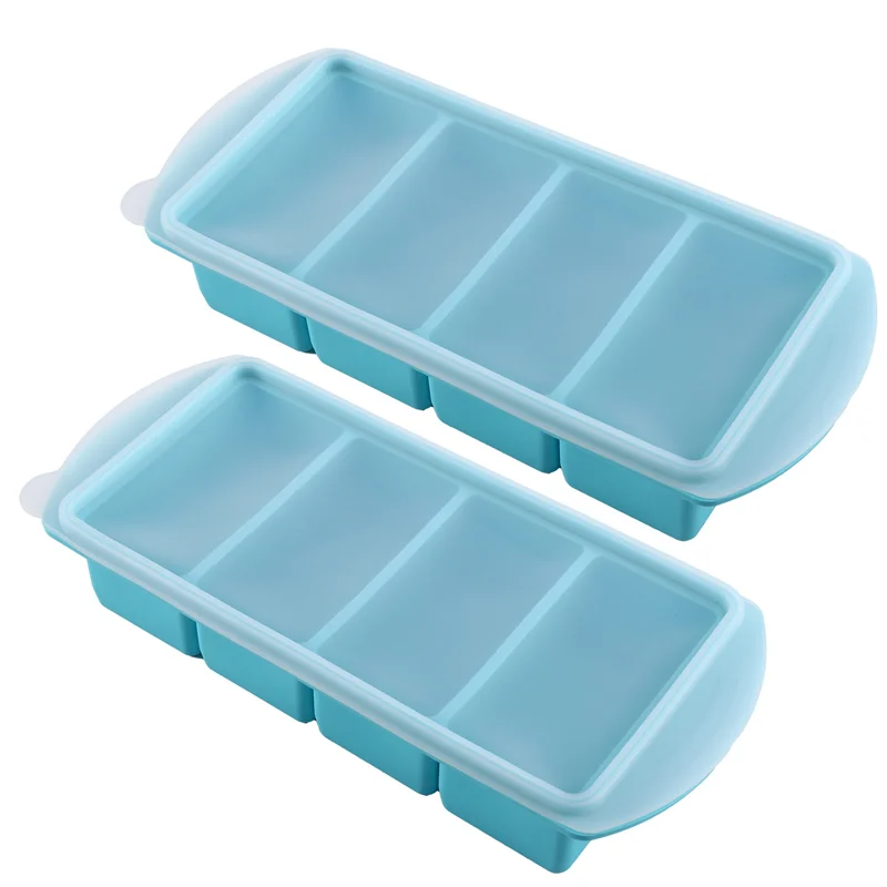 قوالب طعام للفريزر من السيليكون مع صينية مكعبات ثلج بغطاء، حاوية فريزر، تجميد وتخزين الحساء 2 قطعة #1