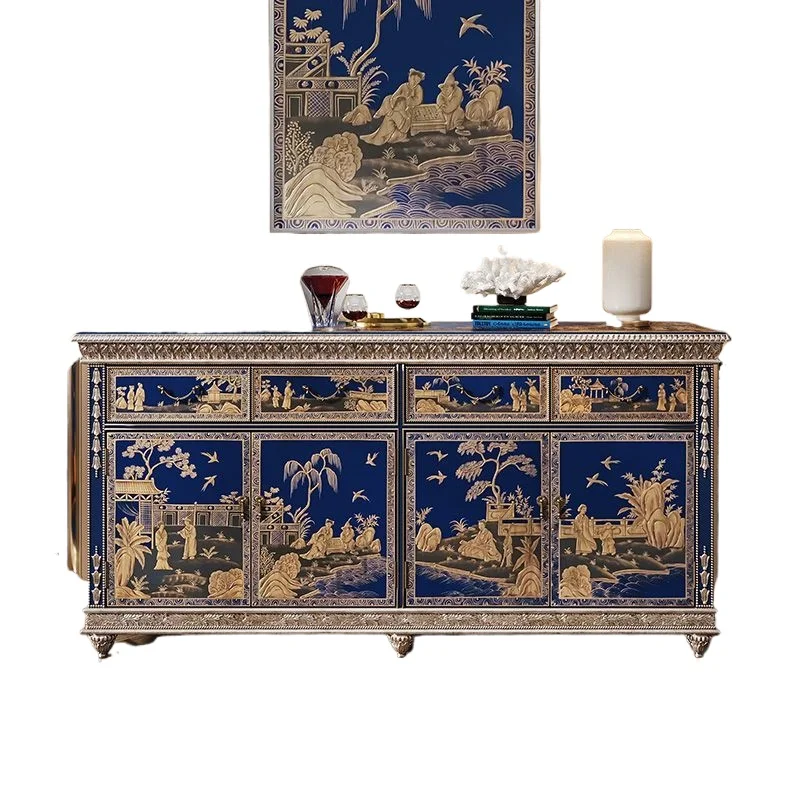 

French court painted porch cabinet household living room decorative locker Chinese high-end art with drawers dining side cabinet