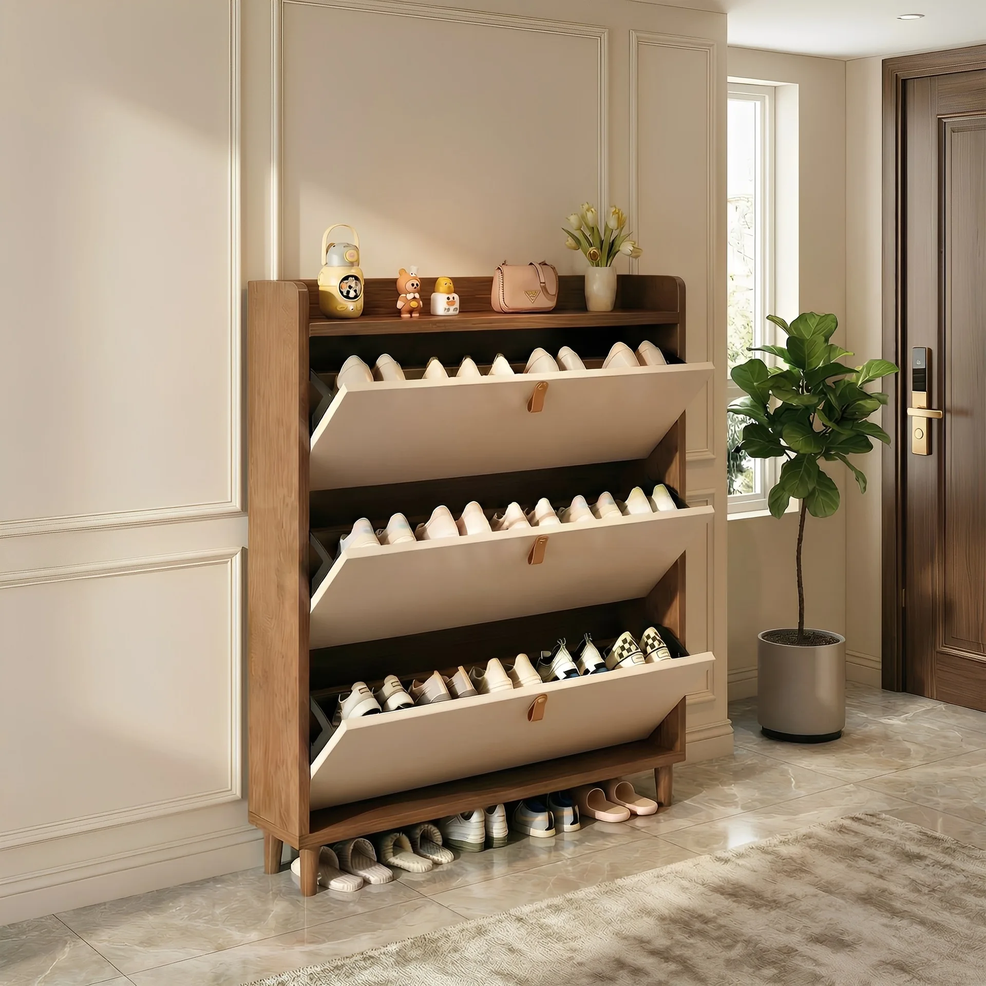 

Ultra-thin tipping bucket entrance home door storage space-saving multi-layer shoe rack