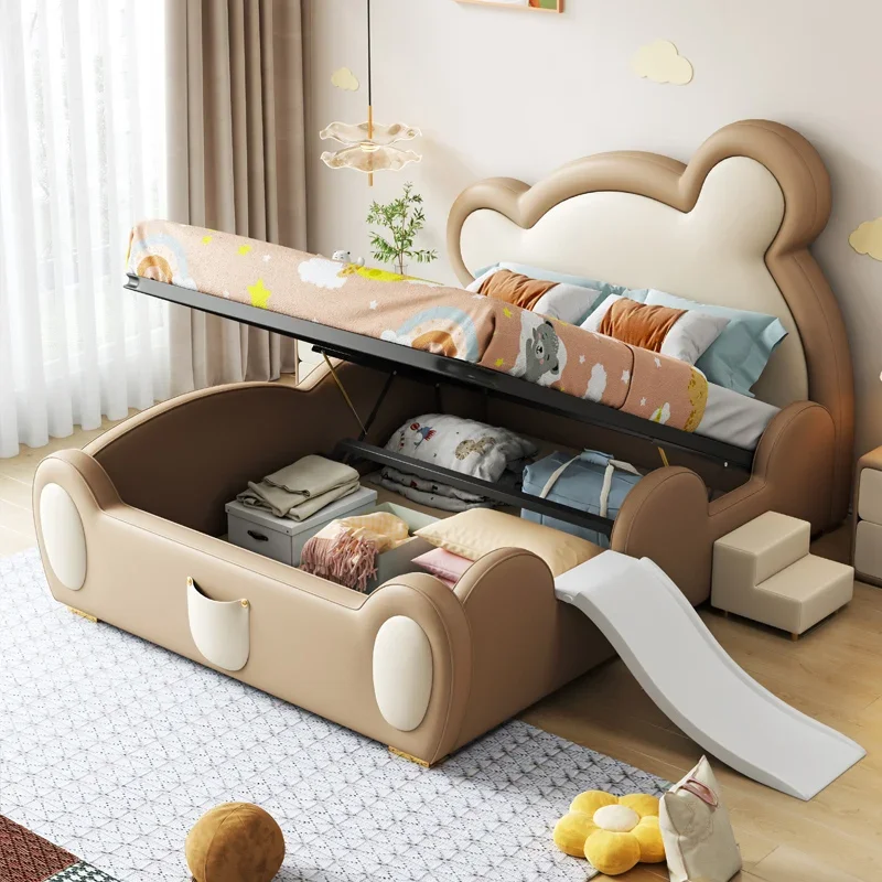 Kindermeubilair Kinderbed Eenpersoonsleuningbed Jongens Scheve beer met glijbaan Jongens Kleine Prins Kinderkamerbed