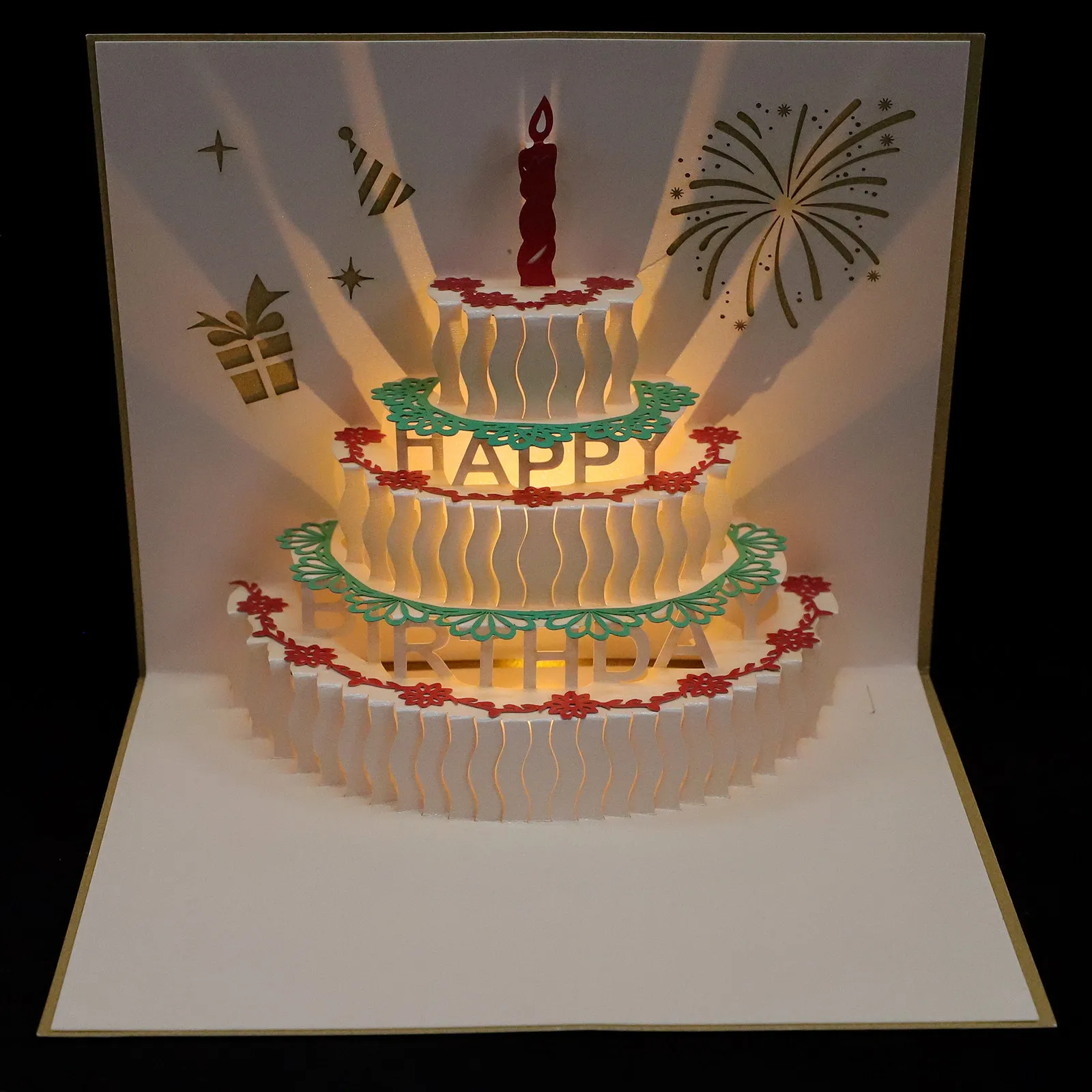 

Musical 3D Birthday Greeting Card with Light Effect - Birthday Blessing Card for Men Women, 3D Cake Design Greeting Cards
