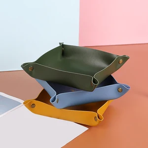 Organizador de escritorio de la bandeja de almacenamiento de cuero de estilo nórdico para joyas clave Caja de almacenamiento cosmético Organizador Decoración del hogar 10 Mejores bandejas de venta de ventas Pink - №9