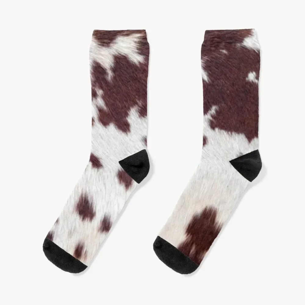 

Dark Cow Print, Brown Cow Design, Realistic Socks happy funny sock Socks Men's Women's