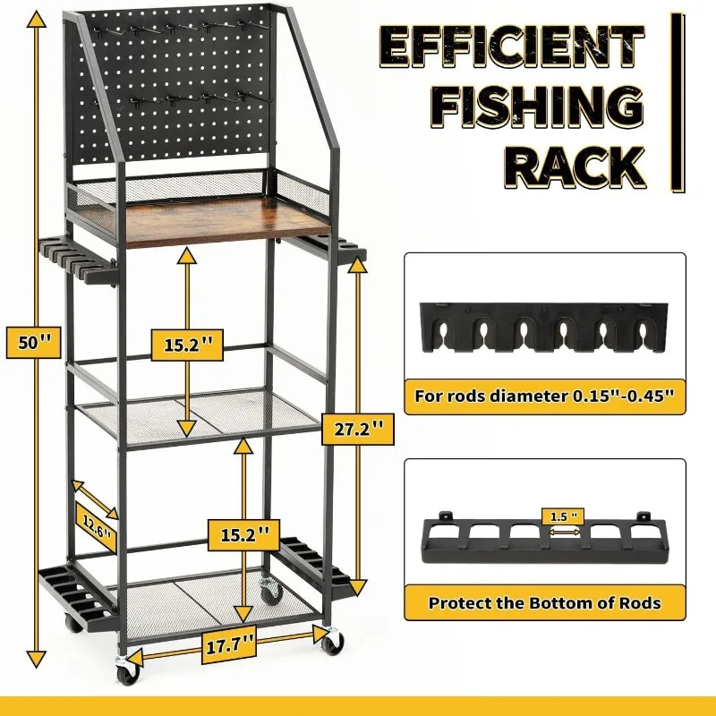 Upgraded Carbon Steel Multi Layer Fishing Rod Reel Storage Organizer Rack