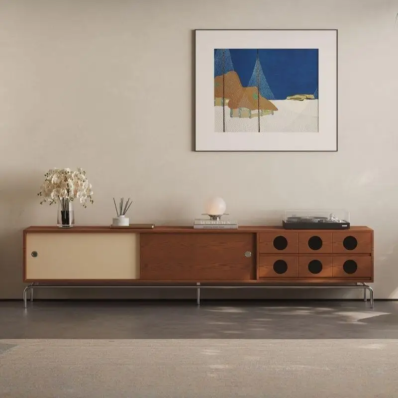 Medieval style color matching solid wood TV cabinet Nordic home retro small apartment living room storage floorcabinet audio-vi