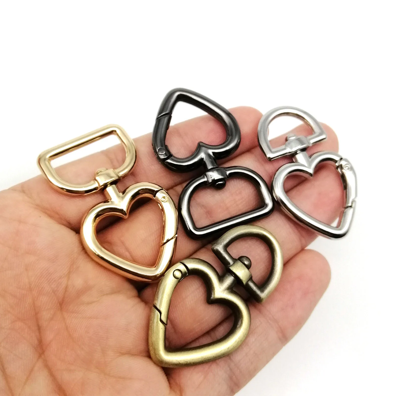 5pcs Spring Open O Peach Heart Shape Ring Leather Bag Handbag Belt Strap Buckle Connect Key Findings Snap Trigger Hook Carabiner