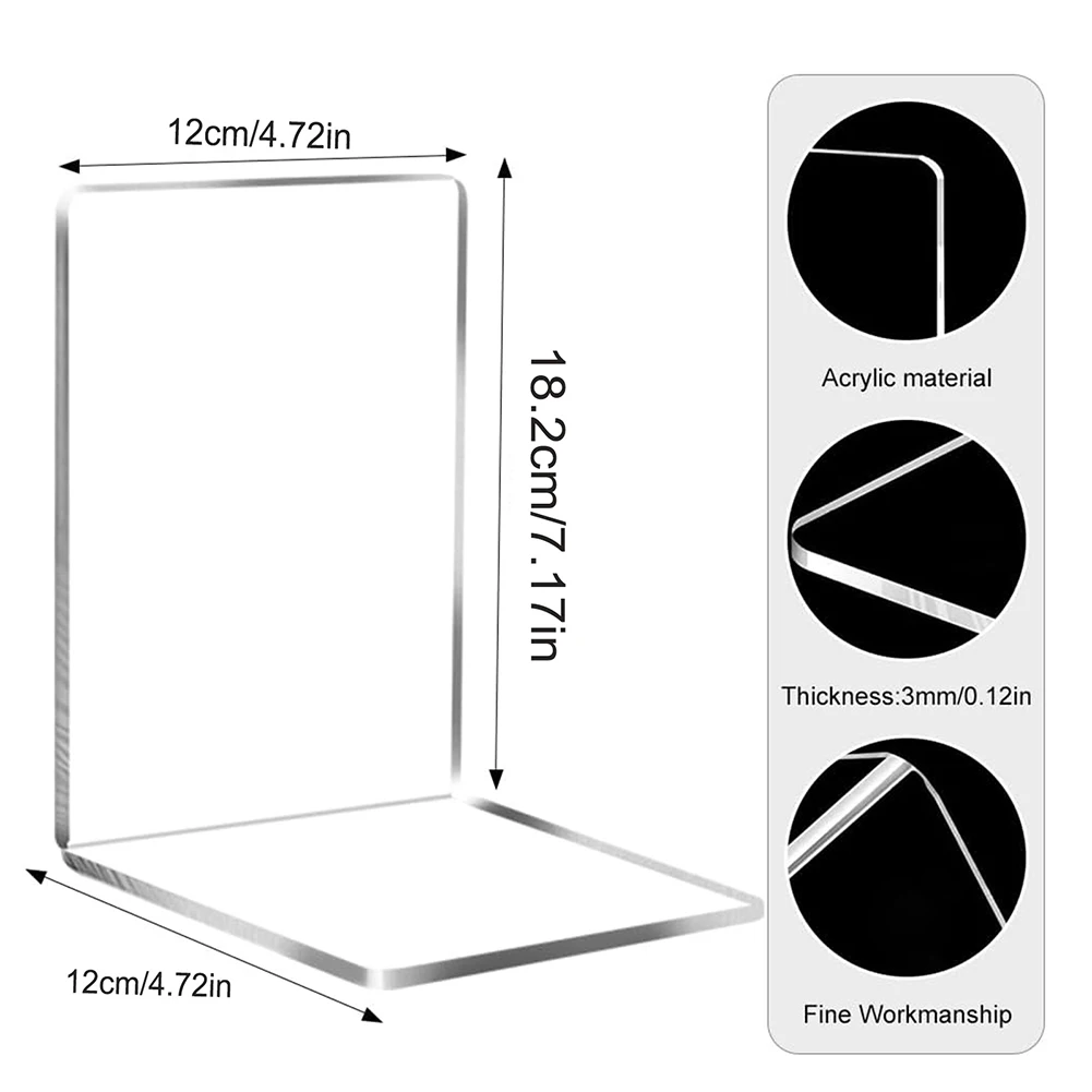 8 Pcs Clear Bookends L Shaped 3mm Thick Transparent Book Holders For Home Office Library Desk Organization Accessories