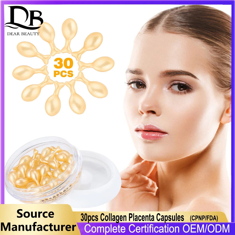 30 adet Fullerene plasenta kapsül özü nemlendirici besleyici Serum anti-kırışıklık tamir cilt gözenekleri küçültmek ince çizgi azaltmak