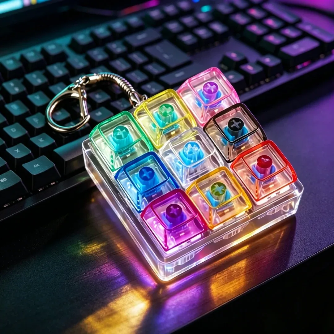 LED Light-Up Keychain Keyboard Clickable Button Fidget Toy for Stress Anxiety Relief Portable Desk Accessory Office Decor Gift#