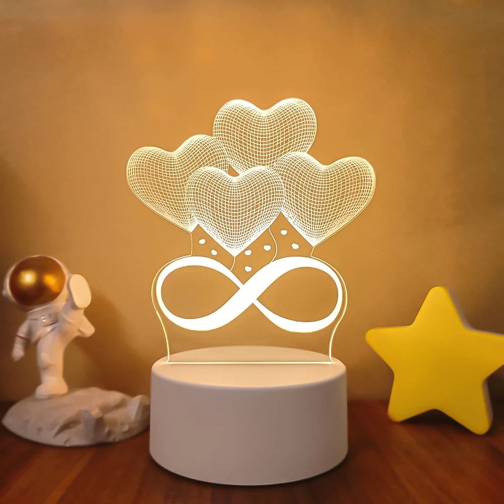 รักโรแมนติก3D โคมไฟรูปหัวใจบอลลูนอะคริลิค LED Night Light ตกแต่งโคมไฟวันวาเลนไทน์ Sweetheart ภรรยาของขวัญ