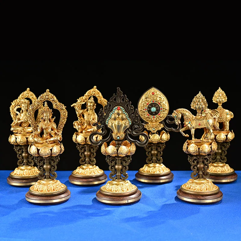 7PCS  high-grade Buddhism home altar Shrine efficacious Worship Talisman gilding QI ZHEN BAO symbols copper statue