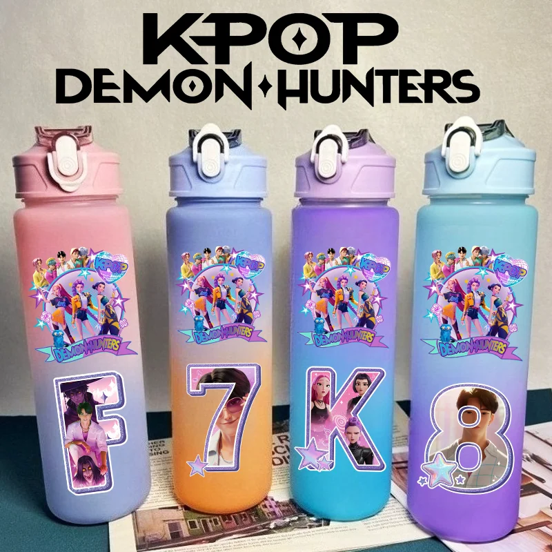 750 مللي K-Pop شيطان الصيادين أرقام 0-9 رسائل A-Z HUNTR/X رومي ميرا زوي التدرج اللون كوب ماء ساجا بنين زجاجة بقشة هدية #2