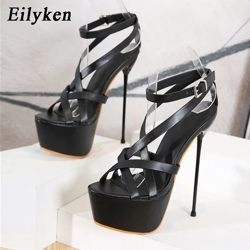 Eilyken Summer Platform Super Stiletto High Heels Sandals Women Open Toe Buckle Strap Stripper Party Gladiator Shoes Size 34-40