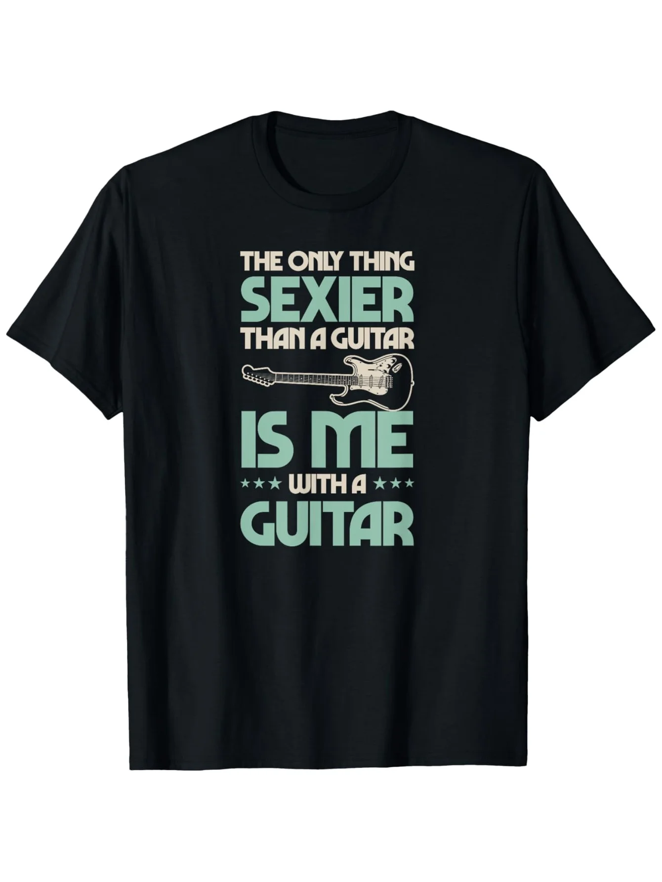 

Men's Casual Short Sleeve Graphic Tee - "The Only Thing Sexier Than a Guitar Is Me with a Guitar" Print Vintage Rock Band Style