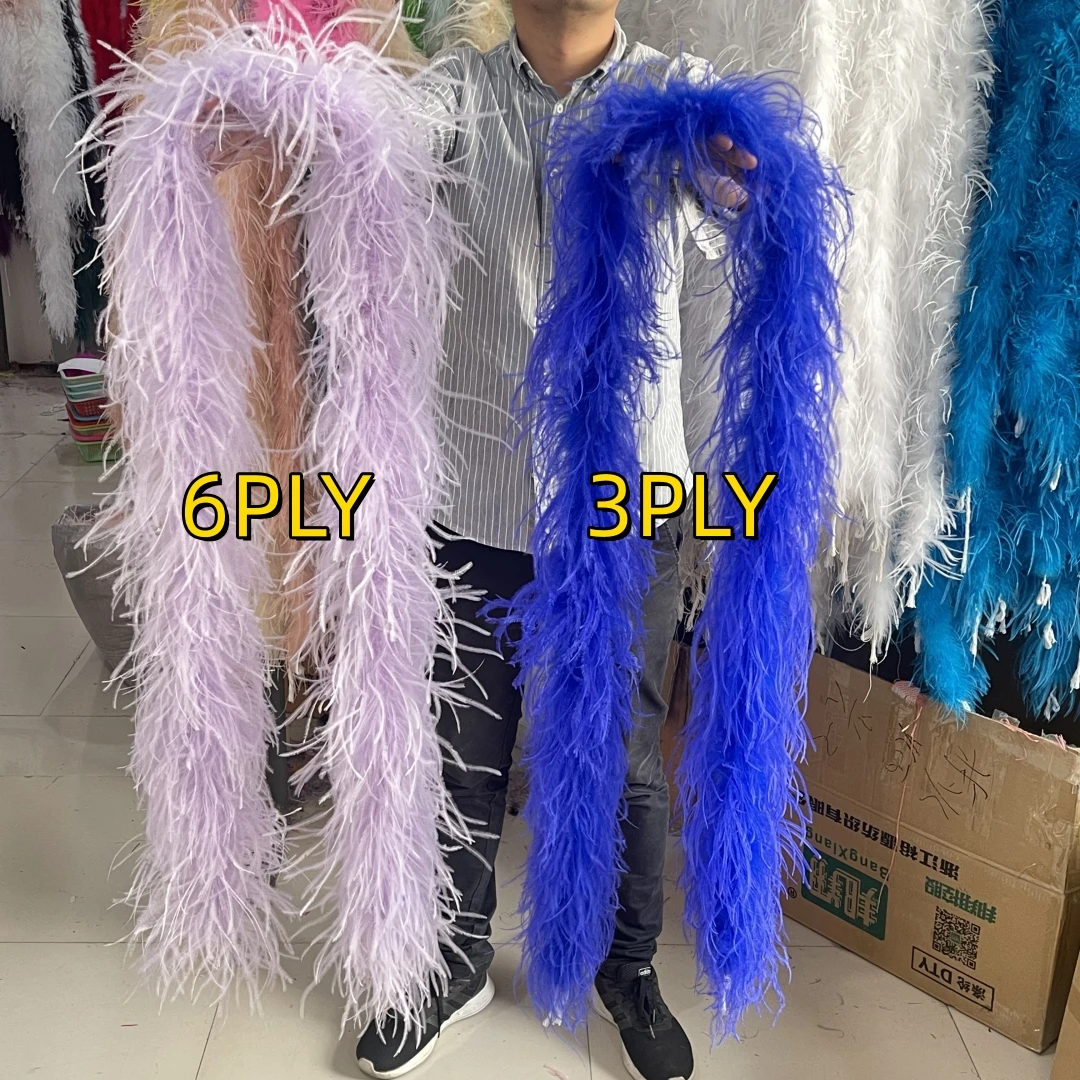 Wholesale 1-20ply Fashion Ostrich Feathers Boa 2Meters Royal Blue Feather Shawl for Wedding Party Clothes Accessory Decoration