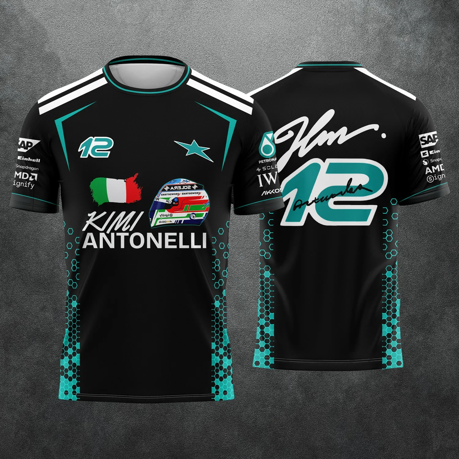 2026 Kimi Antonelli und George Russell Racing Fan Kurzarm-T-Shirt mit Aufdruck, atmungsaktive Outdoor-Sport- und Familienkleidung für zu Hause – Detail 5