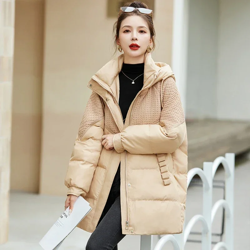 2023 Winter Women Hooded 90% White Duck Down Coats Thick Warm Mid-Long Parkas Casual Female Puffer Jacket Snow Outwear