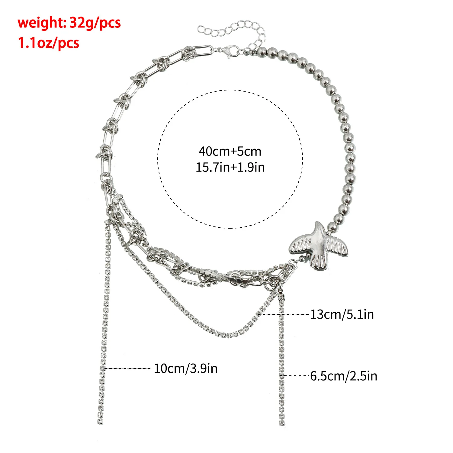 New fashionable trendy and personalized accessories Crystal entwined and spliced bird beaded necklace for women