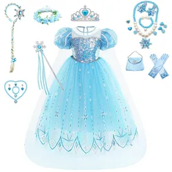 Elsa Costume Frozen Anna Dress Snow Queen Fancy Cosplay Dance Party Tutu Elegant Toddler Dress Up Carnival Clothes 2-10Years