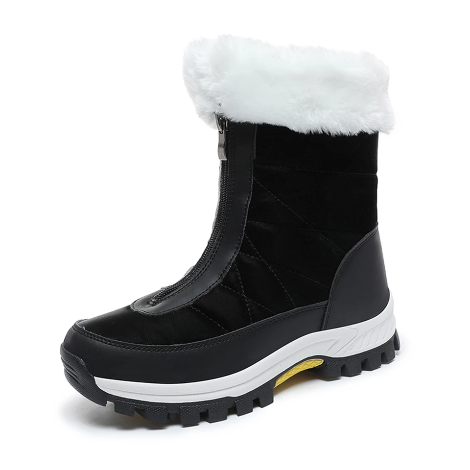 

New Women Zipper Boots Platform Fur Warm Snow Boot Winter Shoes Waterproof Slip on Female Comfortable Outdoor Ankle Hiking Boots