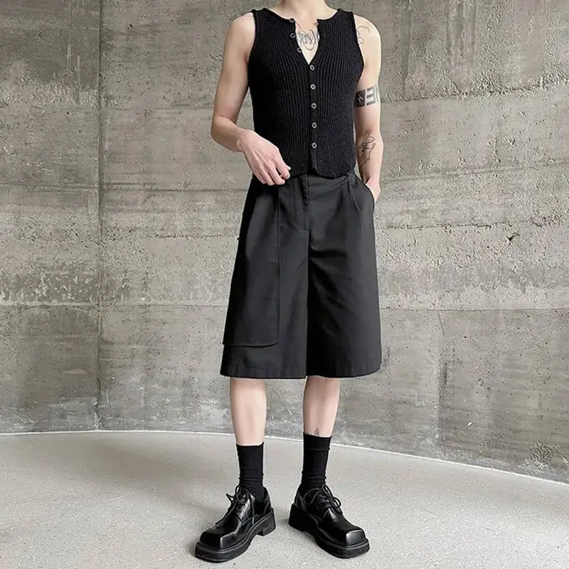 LUZHEN Patchwork Straight 2026 Hemline Design Summer Five-pointed Original Pants Men's Trendy Solid Color Handsome Shorts JY8510